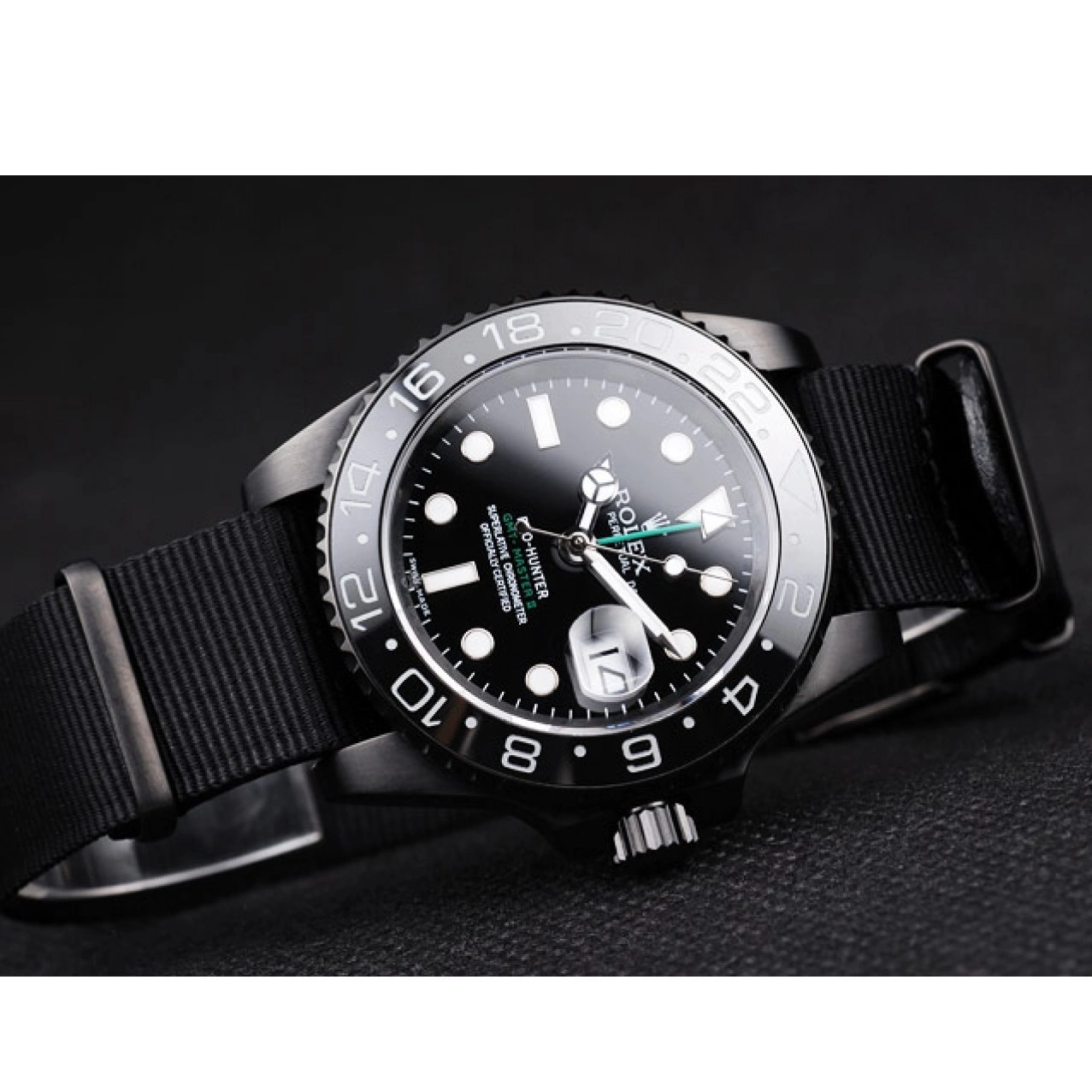 Aaa replica GMT Strap Fabric Swiss Black Rolex Master Dial Pro-Hunter II Black 0804